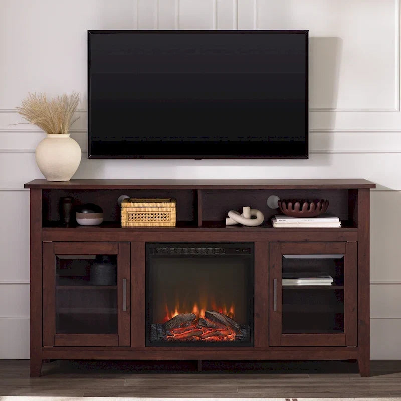 58-inch 2-Door Highboy Fireplace TV Stand with Storage