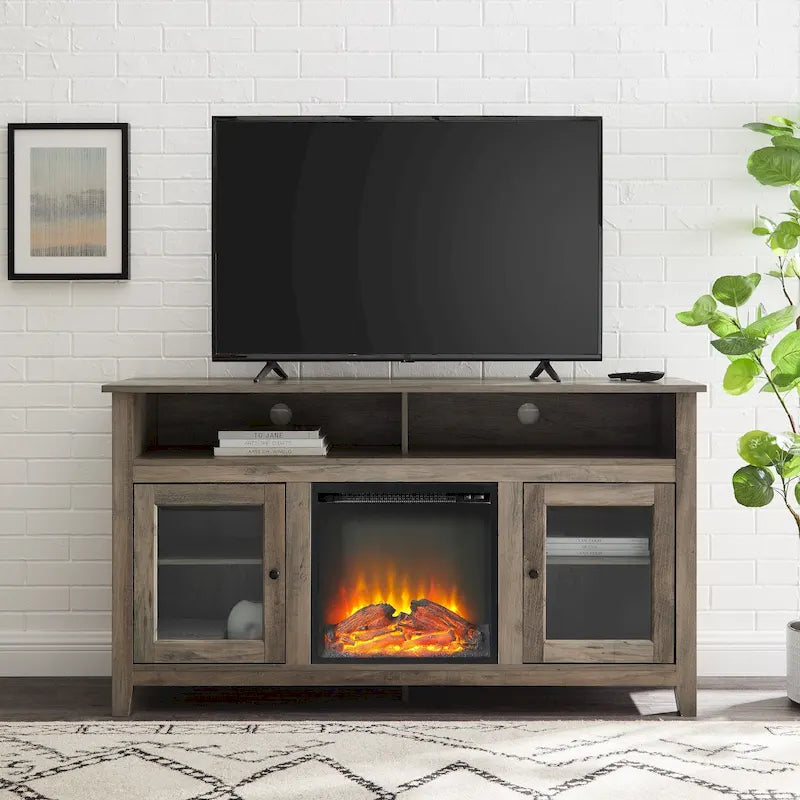58-inch 2-Door Highboy Fireplace TV Stand with Storage