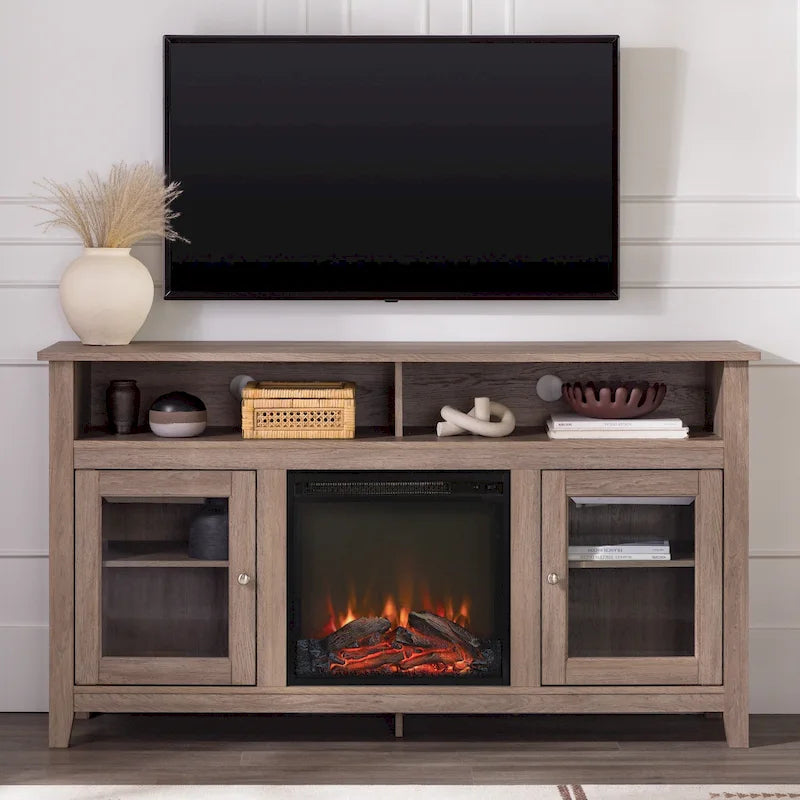 58-inch 2-Door Highboy Fireplace TV Stand with Storage