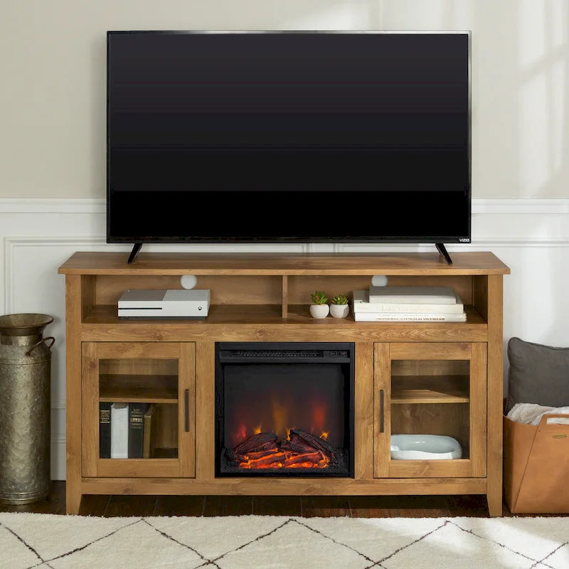 58-inch 2-Door Highboy Fireplace TV Stand with Storage