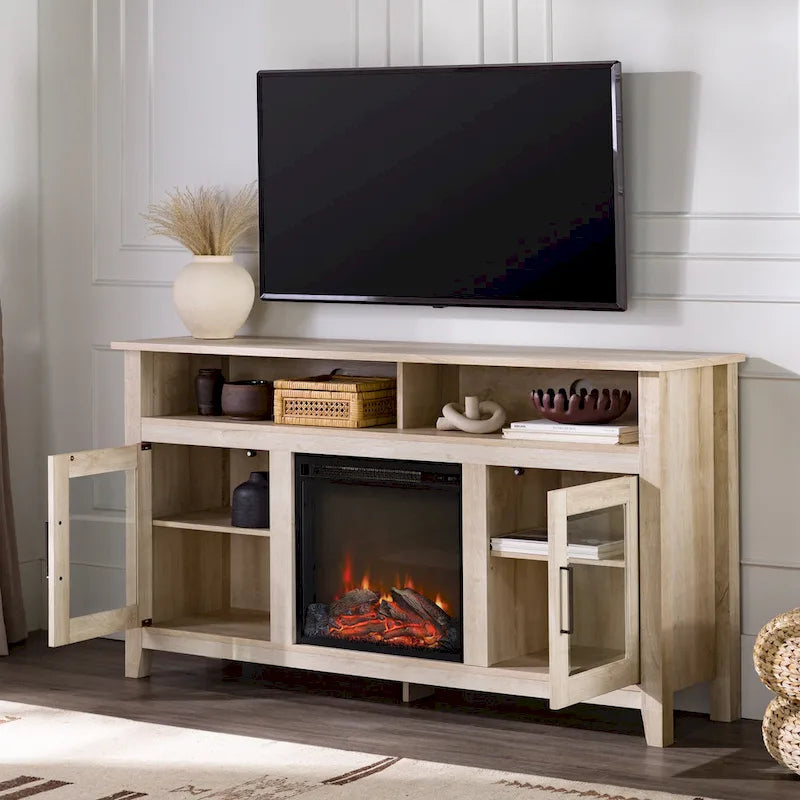 58-inch 2-Door Highboy Fireplace TV Stand with Storage