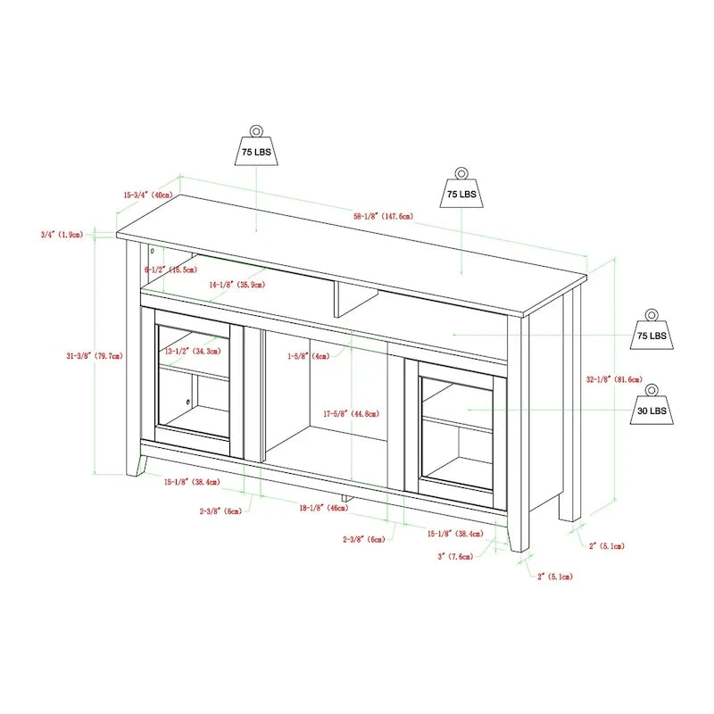 58-inch 2-Door Highboy Fireplace TV Stand with Storage