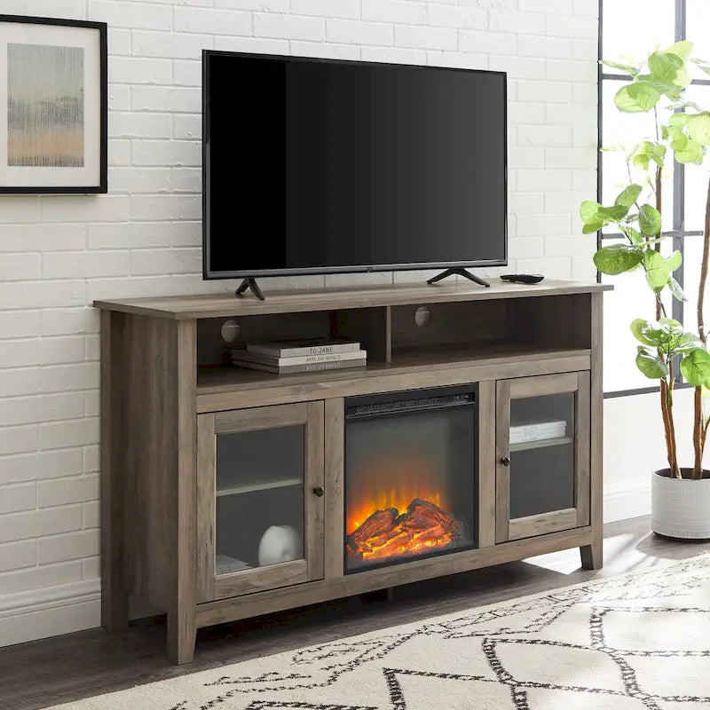 58-inch 2-Door Highboy Fireplace TV Stand with Storage