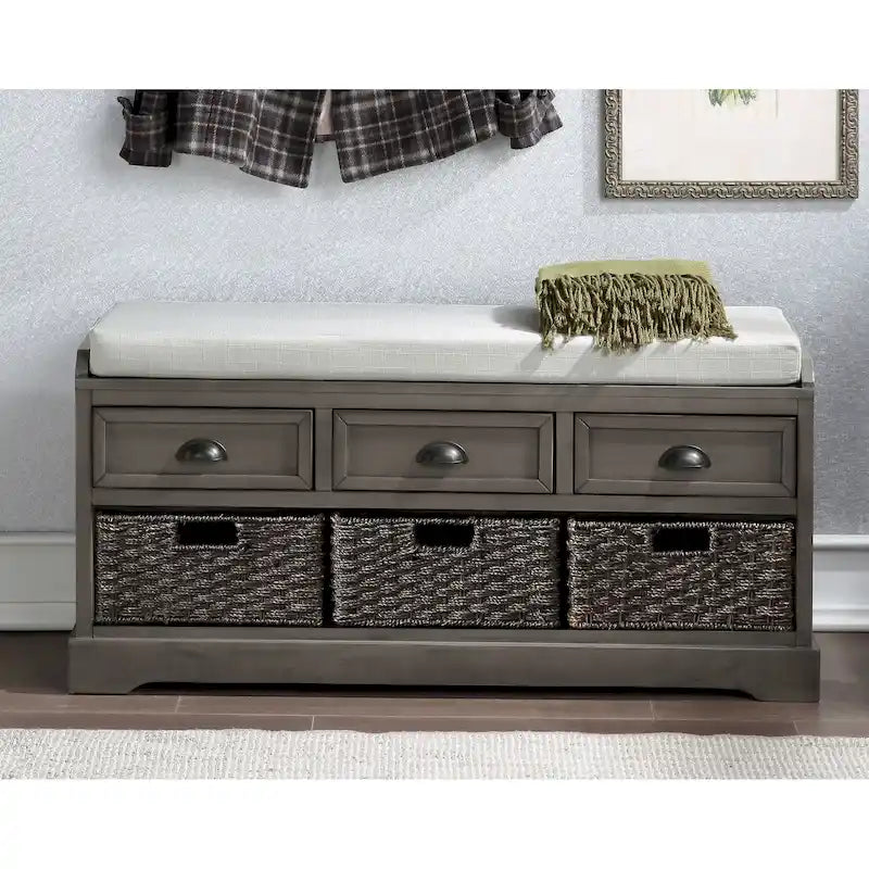 Storage Bench with Cushion, 3 Drawers and 3 Baskets