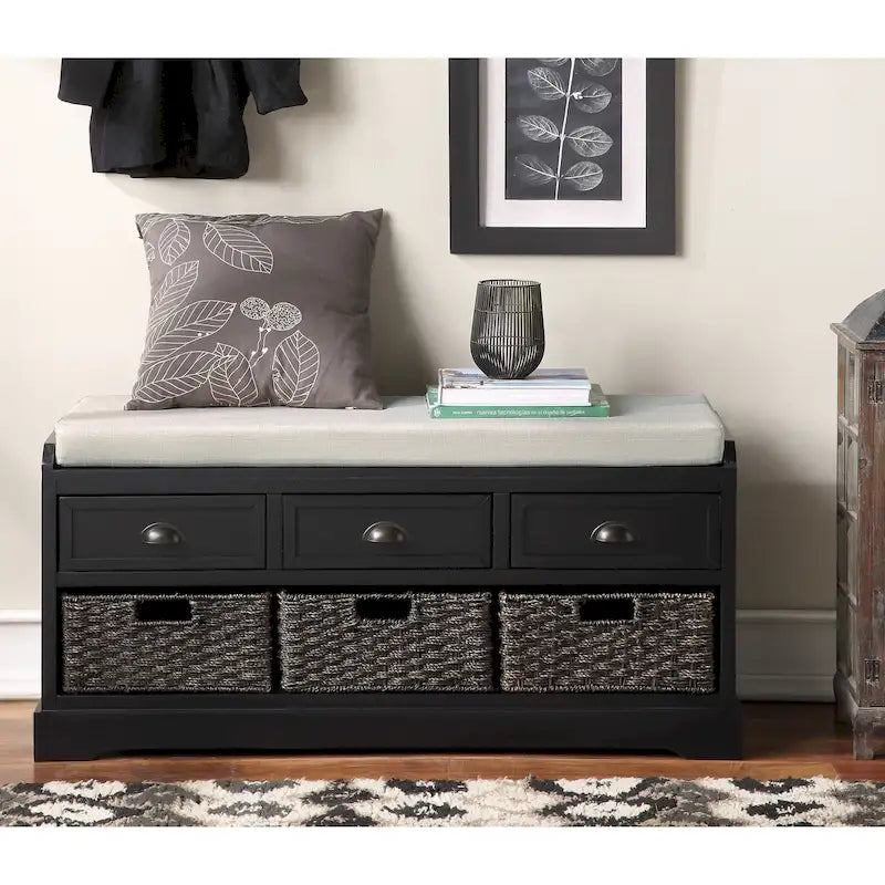 Storage Bench with Cushion, 3 Drawers and 3 Baskets