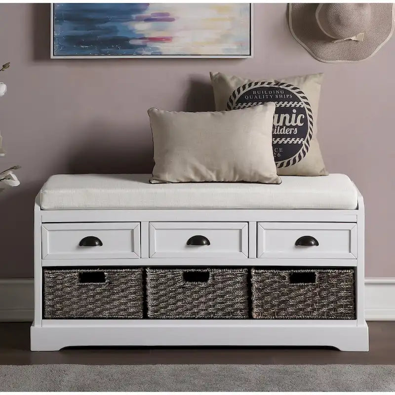 Storage Bench with Cushion, 3 Drawers and 3 Baskets