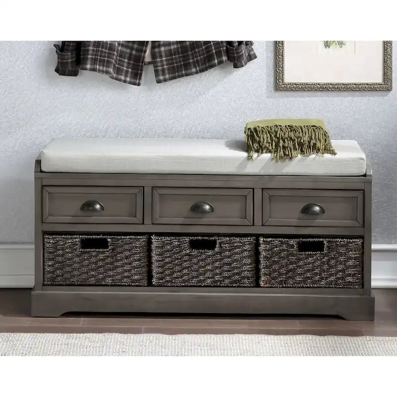 Storage Bench with Cushion, 3 Drawers and 3 Baskets