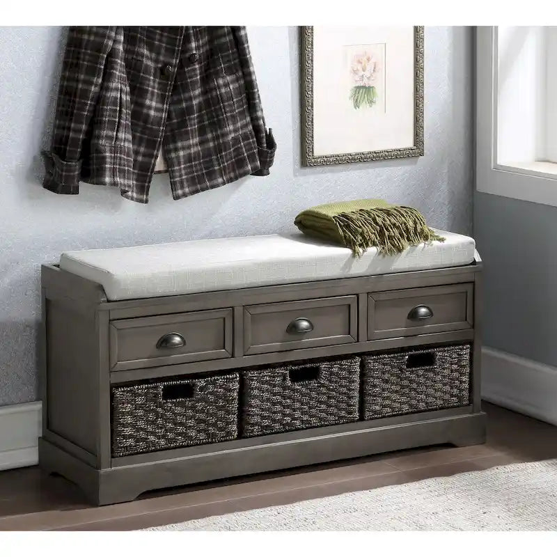 Storage Bench with Cushion, 3 Drawers and 3 Baskets