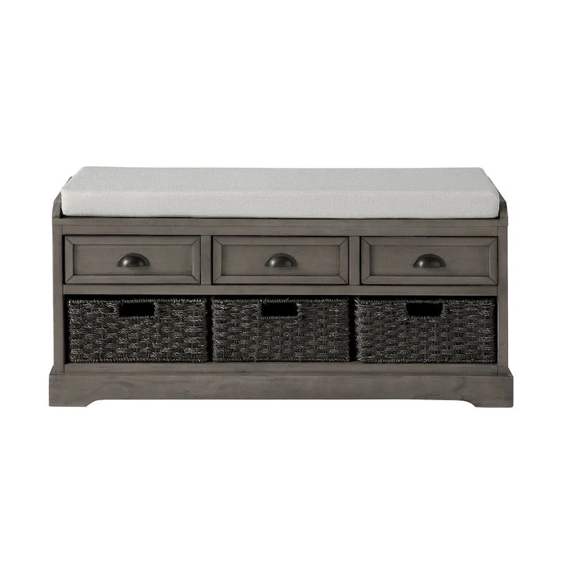 Storage Bench with Cushion, 3 Drawers and 3 Baskets