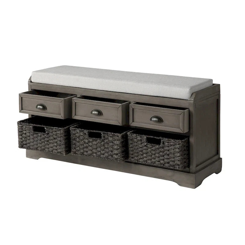 Storage Bench with Cushion, 3 Drawers and 3 Baskets