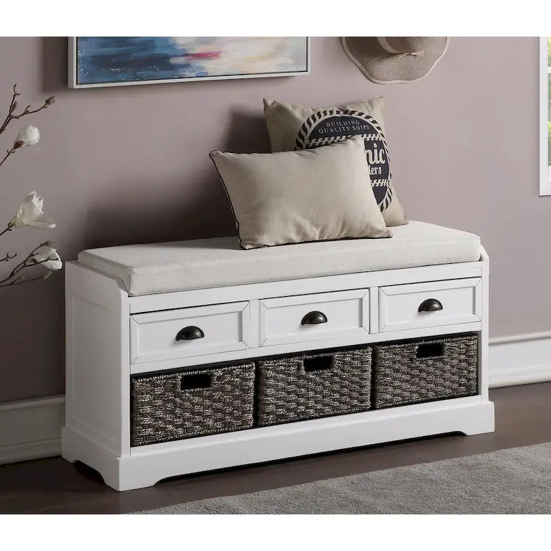 Storage Bench with Cushion, 3 Drawers and 3 Baskets