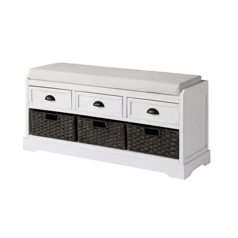 Storage Bench with Cushion, 3 Drawers and 3 Baskets