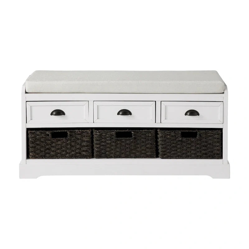 Storage Bench with Cushion, 3 Drawers and 3 Baskets