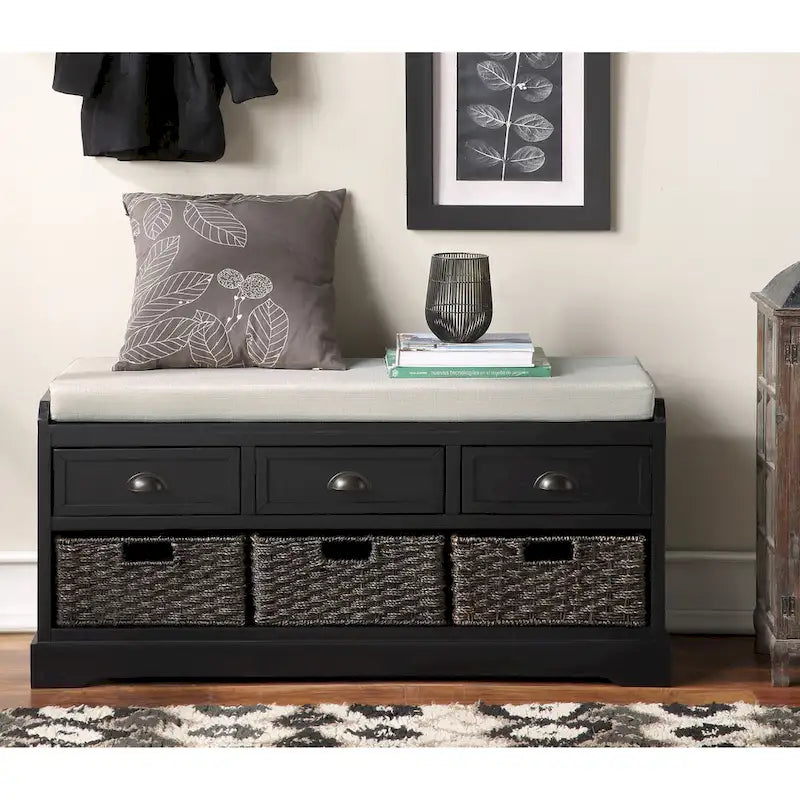 Storage Bench with Cushion, 3 Drawers and 3 Baskets