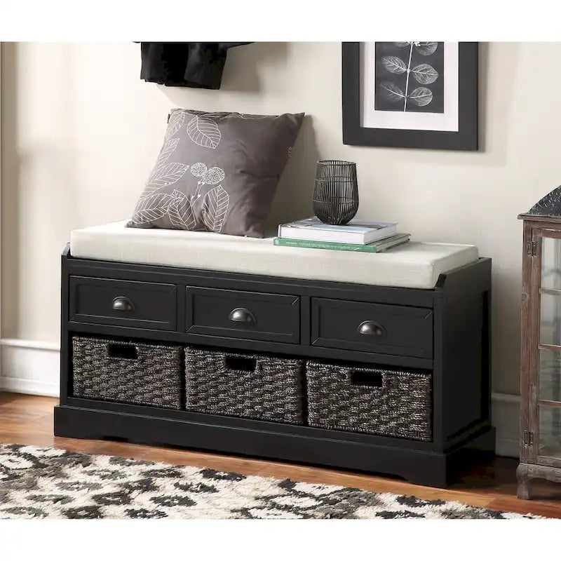 Storage Bench with Cushion, 3 Drawers and 3 Baskets