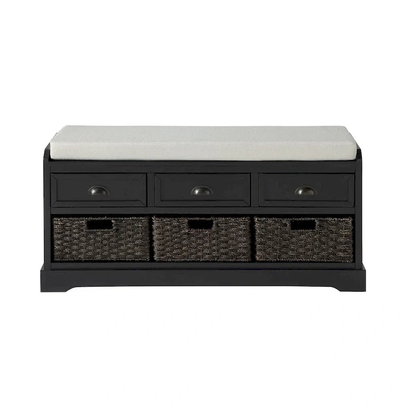 Storage Bench with Cushion, 3 Drawers and 3 Baskets