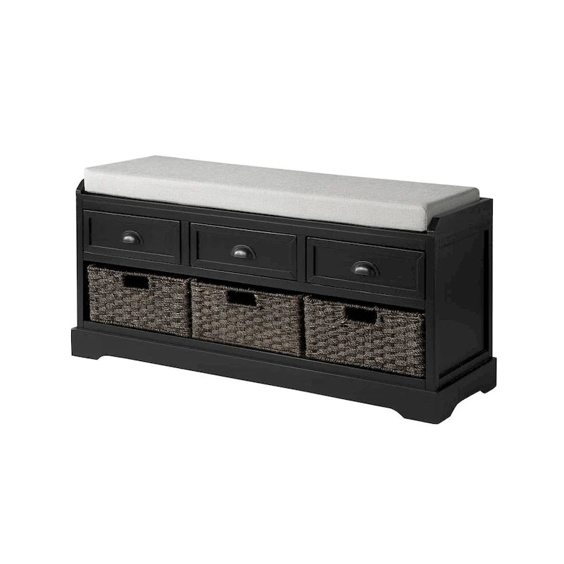 Storage Bench with Cushion, 3 Drawers and 3 Baskets
