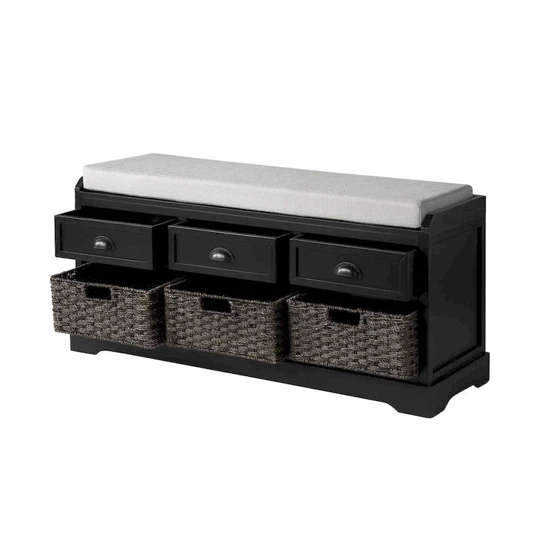 Storage Bench with Cushion, 3 Drawers and 3 Baskets