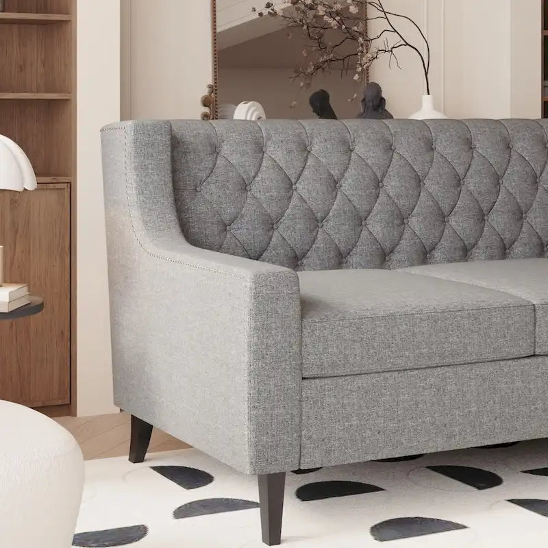78.75 3-Seater Fabric Sofa with Tufted Back – Grey