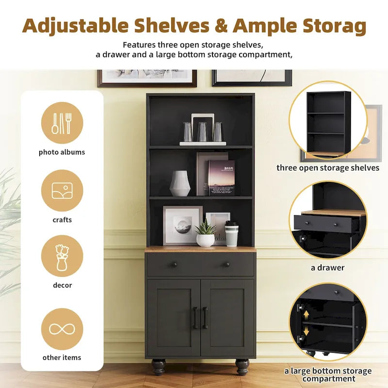 TV Stand with Adjustable Shelves for TVs Up to 70, Entertainment Center with Bookshelves for Living Room