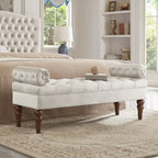 Upholstered Tufted Velvet Bench with Wooden Legs