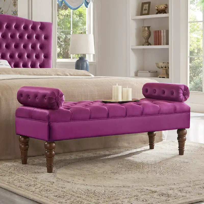Upholstered Tufted Velvet Bench with Wooden Legs