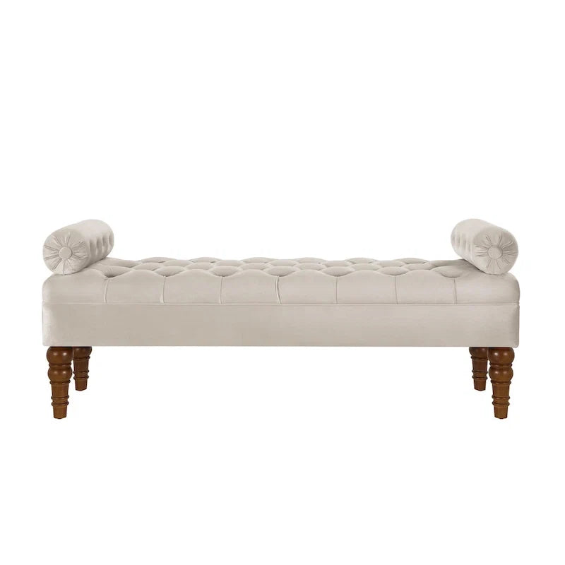 Upholstered Tufted Velvet Bench with Wooden Legs