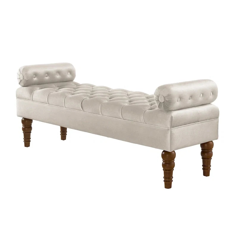Upholstered Tufted Velvet Bench with Wooden Legs