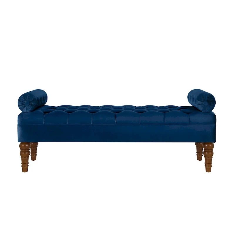 Upholstered Tufted Velvet Bench with Wooden Legs