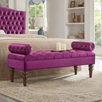 Upholstered Tufted Velvet Bench with Wooden Legs