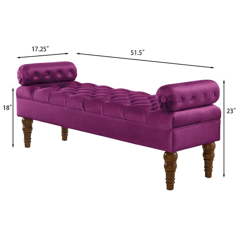 Upholstered Tufted Velvet Bench with Wooden Legs