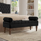 Upholstered Tufted Velvet Bench with Wooden Legs