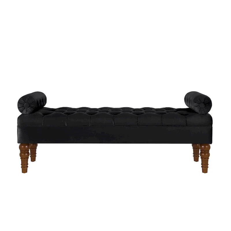 Upholstered Tufted Velvet Bench with Wooden Legs