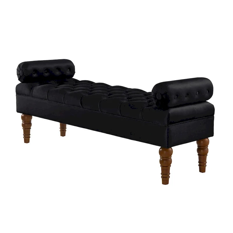 Upholstered Tufted Velvet Bench with Wooden Legs