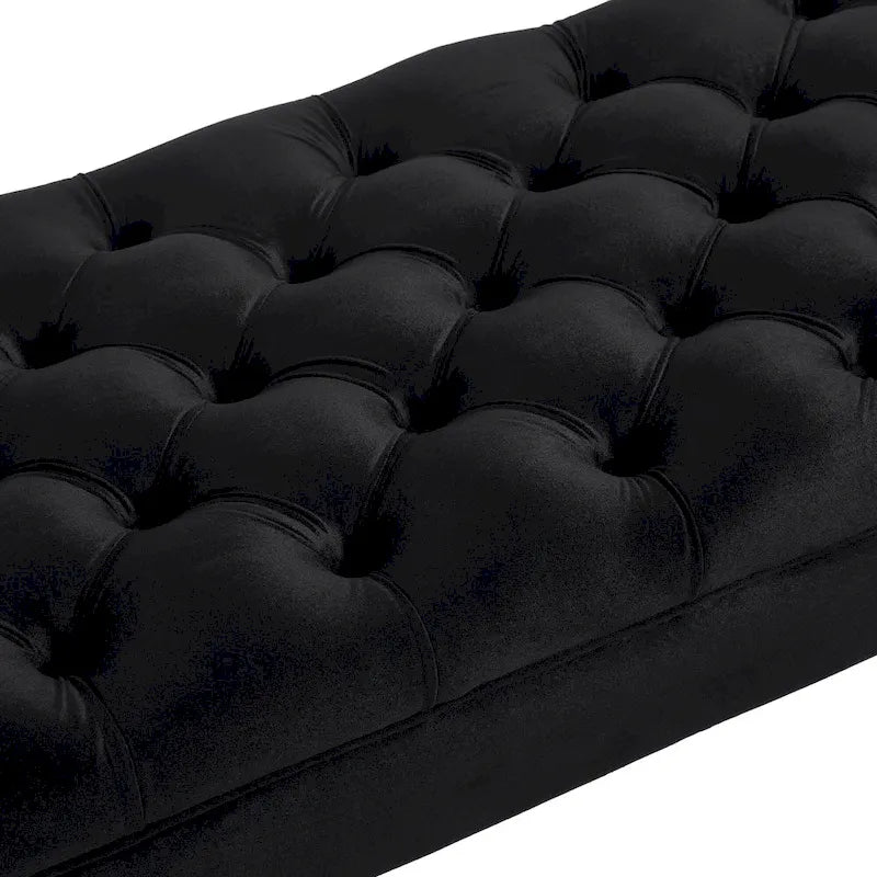 Upholstered Tufted Velvet Bench with Wooden Legs
