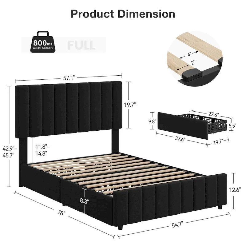 Linen Upholstered Bed Frame with 4 Storage Drawers