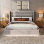 King Size Upholstered Platform Bed with Tufted Arched Headboard