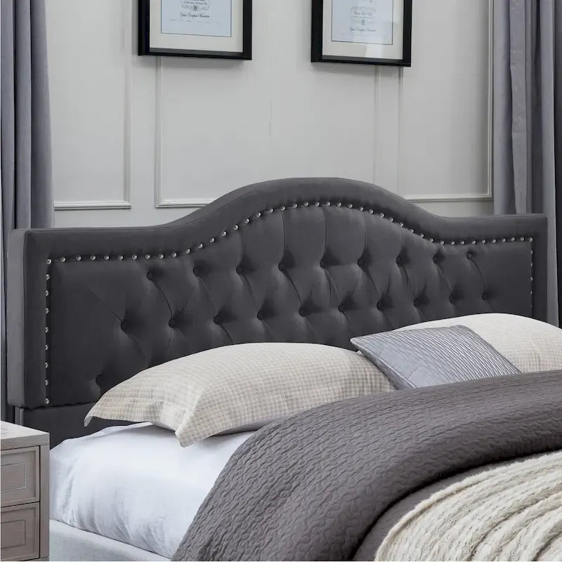 King Size Upholstered Platform Bed with Tufted Arched Headboard
