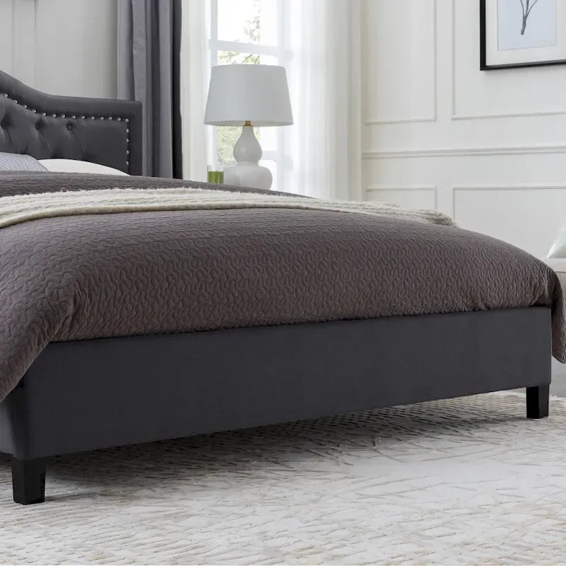 King Size Upholstered Platform Bed with Tufted Arched Headboard