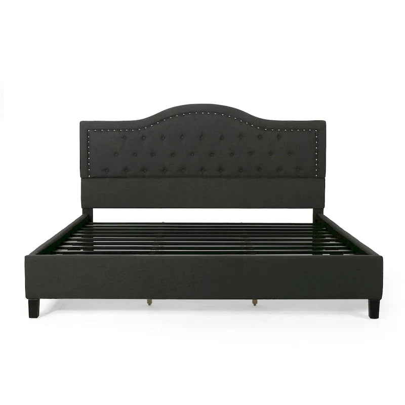 King Size Upholstered Platform Bed with Tufted Arched Headboard