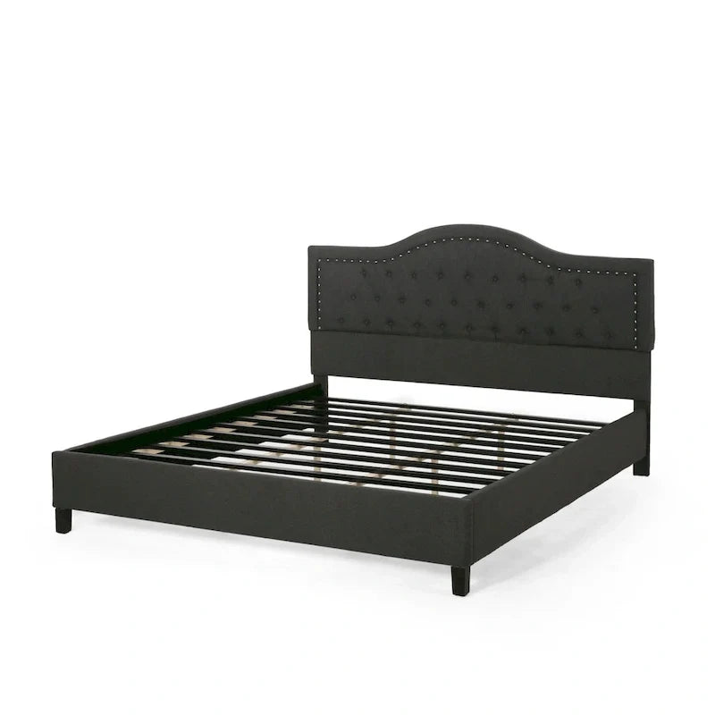 King Size Upholstered Platform Bed with Tufted Arched Headboard
