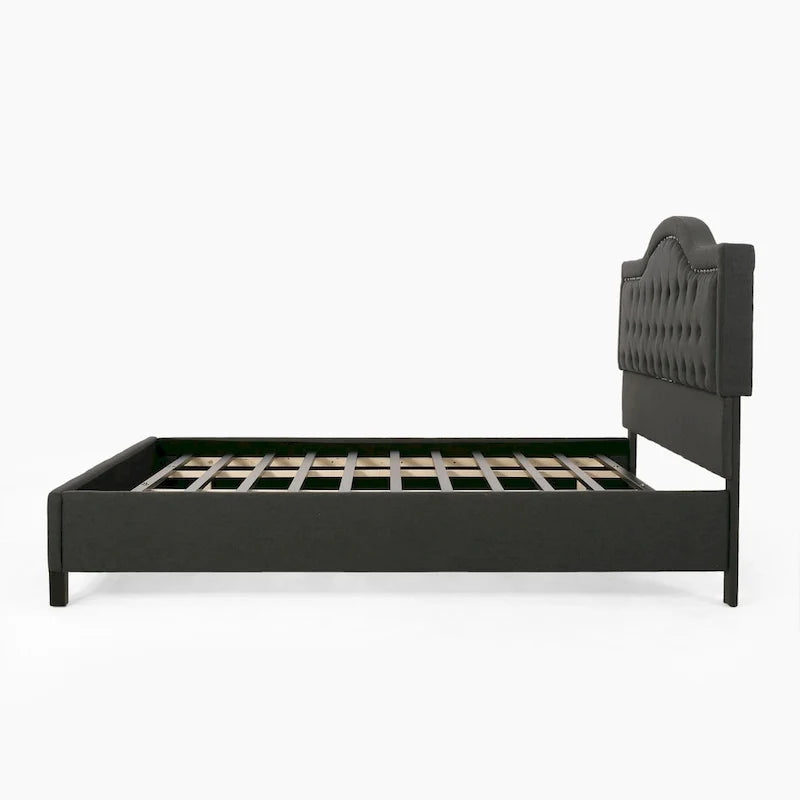 King Size Upholstered Platform Bed with Tufted Arched Headboard