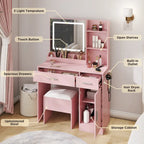 Vanity Desk with LED Mirror and Charging Station