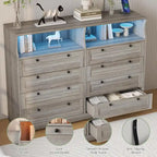 8-Drawer Dresser with Charging Station and LED Lights