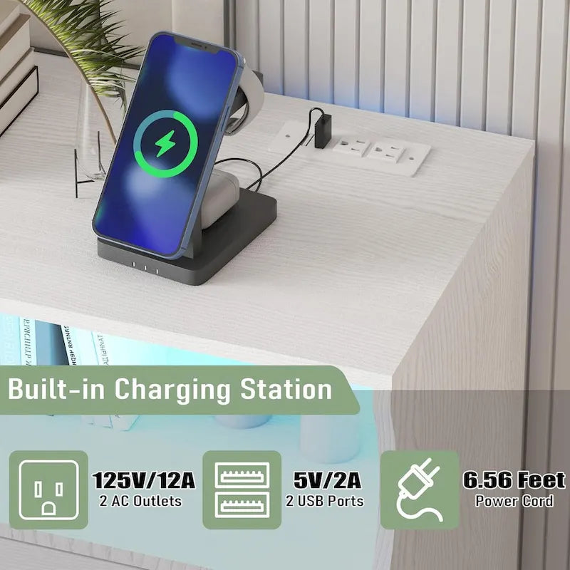 8-Drawer Dresser with Charging Station and LED Lights