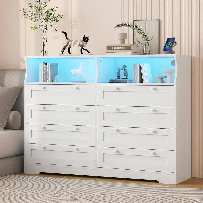 8-Drawer Dresser with Charging Station and LED Lights