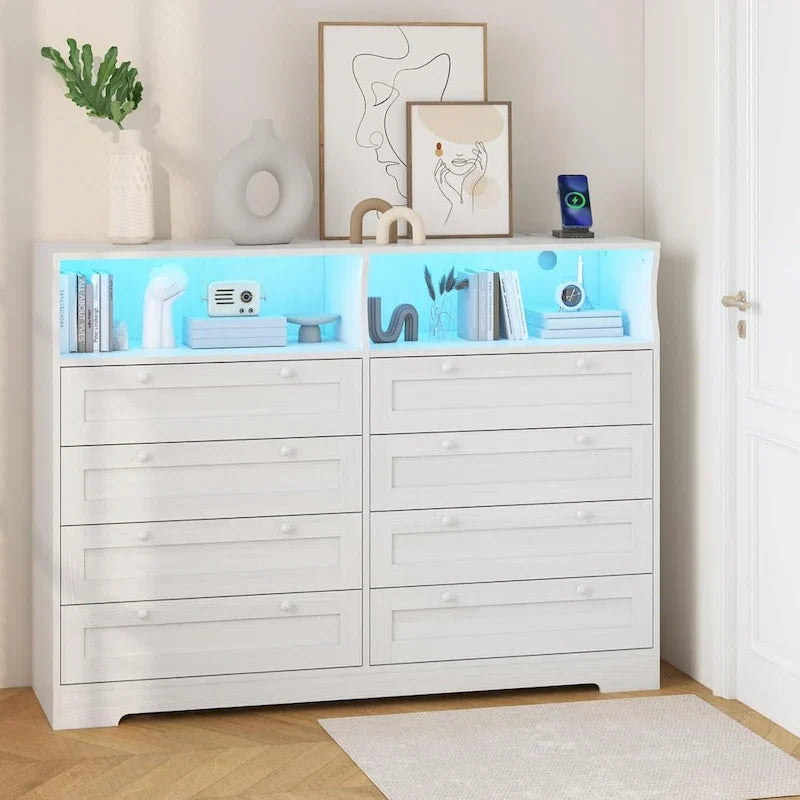 8-Drawer Dresser with Charging Station and LED Lights