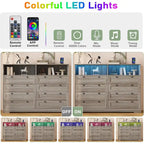 8-Drawer Dresser with Charging Station and LED Lights