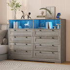 8-Drawer Dresser with Charging Station and LED Lights