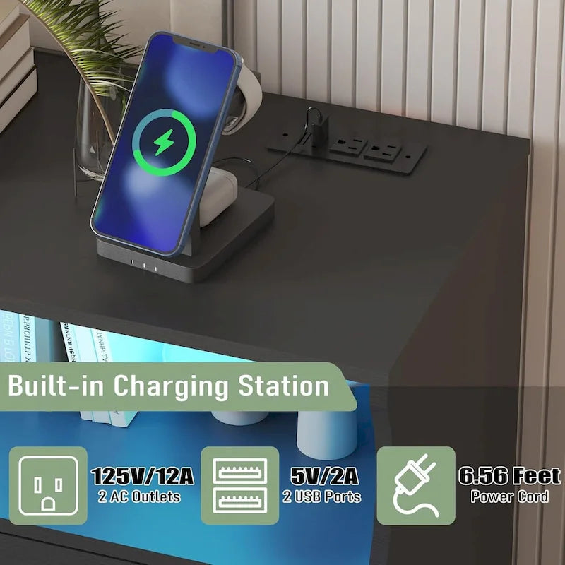8-Drawer Dresser with Charging Station and LED Lights